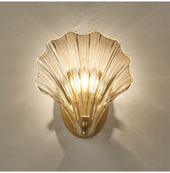 Modern Minimalist Amber Glass Shell-Shaped Wall Lamp Living Room Tv Dector Bedroom Bedside  Study  Led Indoor Lighting