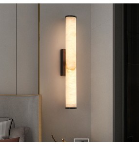 Modern Luxury Cylindrical Marble Wall Lamp Villa Living Room Background Bedroom Bedside High-End Copper Led Indoor Lighting