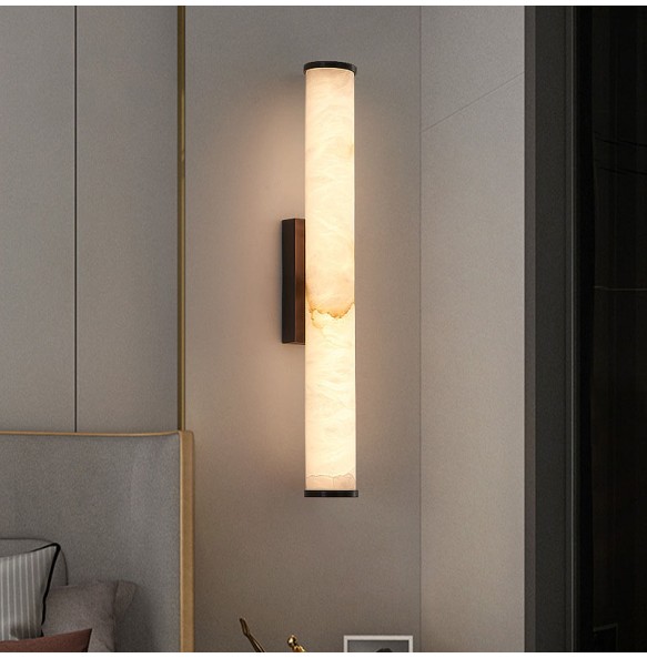 Modern Luxury Cylindrical Marble Wall Lamp Villa Living Room Background Bedroom Bedside High-End Copper Led Indoor Lighting