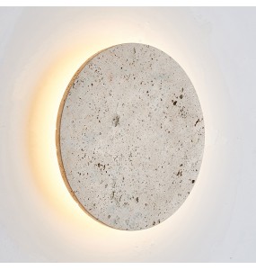 Wabi-Sabi Japanese Style Bedroom Bedside Wall Lamp Retro Homestay Corridor Aisle Porch Round Yellow Travertine Led Lighting