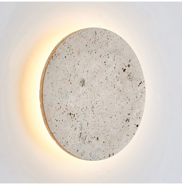 Wabi-Sabi Japanese Style Bedroom Bedside Wall Lamp Retro Homestay Corridor Aisle Porch Round Yellow Travertine Led Lighting