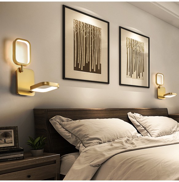 Modern Round Square Gold LED Wall Lights Geometric Shape Rotatable Lamp For Bedroom Study Living Room Home Indoor Fixtures