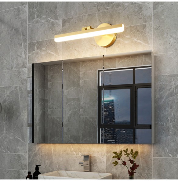 Nordic Simple Modern Copper Mirror Headlight Bathroom Toilet Led Wall Lamp Hotel Household Mirror Cabinet Lighting