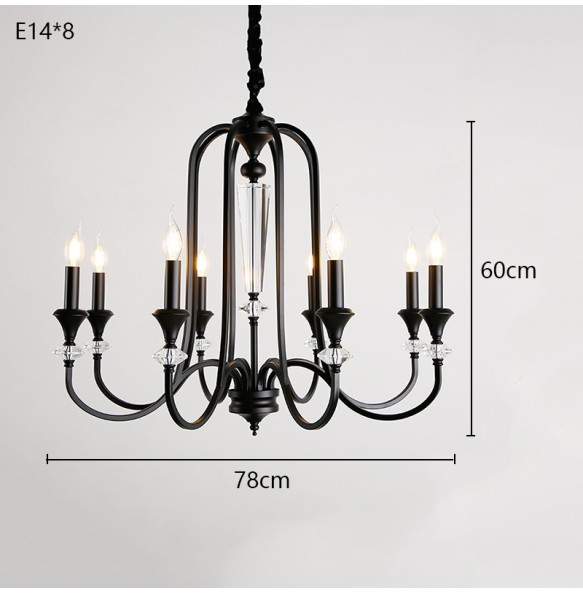 American French Retro Crystal Chandelier Living Room Candle Hanging Lamp Study Bedroom Room Pendant Lighting