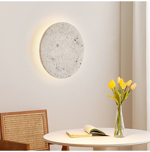 Wabi-Sabi Japanese Style Bedroom Bedside Wall Lamp Retro Homestay Corridor Aisle Porch Round Yellow Travertine Led Lighting