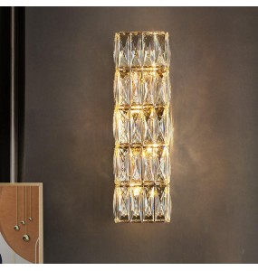 Modern American Rectangular Luxury Crystal Wall Lamp Living Room Background Tv Hotel Decor Bedroom Led Corridor Indoor Lighting