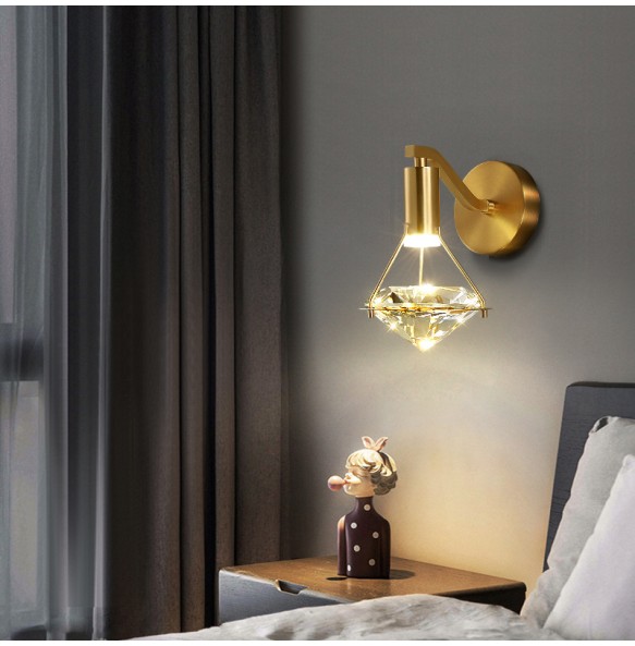 Simple Luxury Bedroom Bedside Crystal Diamond-Shaped Wall Lamp Modern Nordic Living Room Aisle Corridor Background Lighting