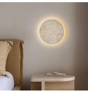 Wabi-Sabi Japanese Style Bedroom Bedside Wall Lamp Retro Homestay Corridor Aisle Porch Round Yellow Travertine Led Lighting