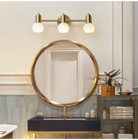 Luxury Nordic Mirror Headlight Bathroom Vanity Wall Lamp Simple Bathroom Makeup Mirror Cabinet Copper Led Lighting