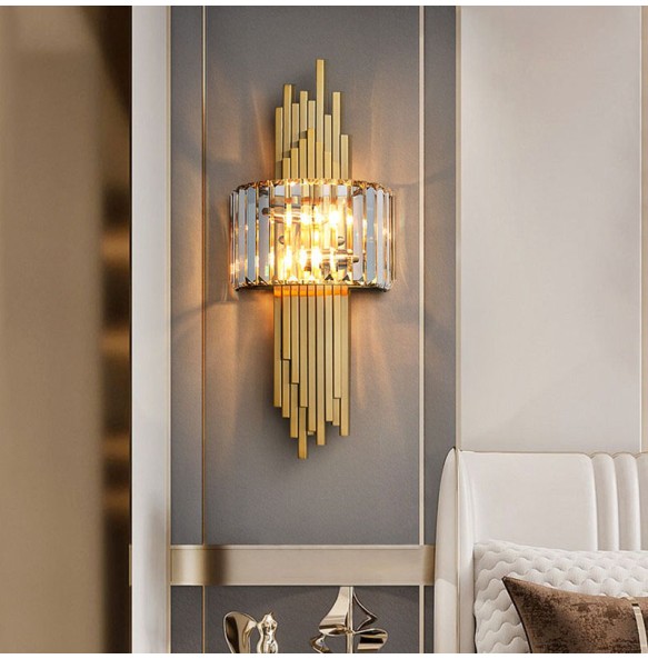 Luxury Modern Minimalist Crystal Gold Wall Lamp For Living Room Bedroom Bedside Atmospheric Aisle LED Indoor Lighting