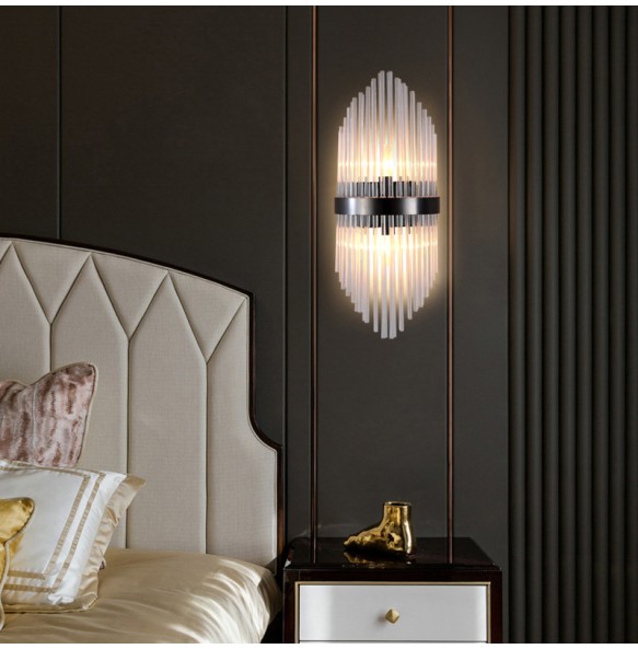 Modern Minimalist Nordic Light Luxury Glass Rod Crystal Wall Lamp Bedroom Study Living Room Led Lighting