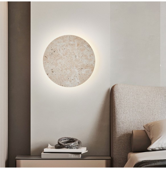 Wabi-Sabi Japanese Style Bedroom Bedside Wall Lamp Retro Homestay Corridor Aisle Porch Round Yellow Travertine Led Lighting