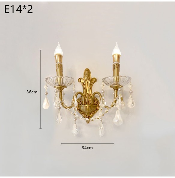 Luxury Retro French Romantic Living Room Dining Room Copper Crystal Wall Lamp Bedroom Children's Princess Room Led Lighting