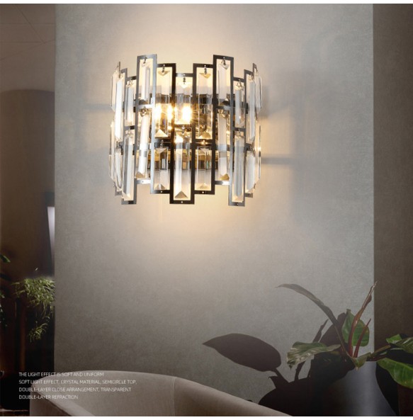 Modern Light Luxury Rectangular Crystal Wall Lamp Living Room Bedroom Study Led Indoor Lighting For Home Decor