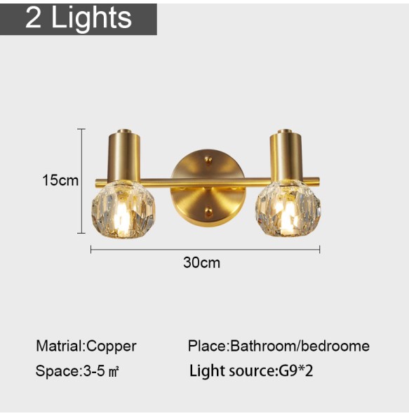 Modern Gold Luxury Crystal Wall Lamp Living Room Decoration Study Bedroom Bathroom Mirror Front Home Led Indoor Light Fixture