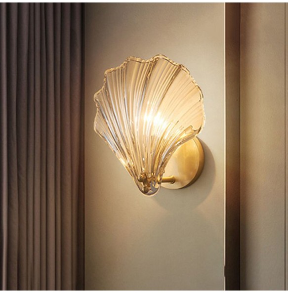 Modern Minimalist Amber Glass Shell-Shaped Wall Lamp Living Room Tv Dector Bedroom Bedside  Study  Led Indoor Lighting