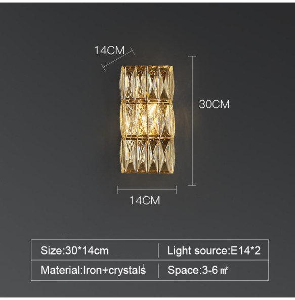 Modern American Rectangular Luxury Crystal Wall Lamp Living Room Background Tv Hotel Decor Bedroom Led Corridor Indoor Lighting