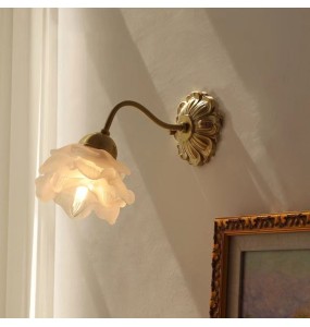 French Vintage Copper Flower Wall Lamp Bedroom Bedside Glass Creative Luxury Aisle Lamp Staircase Led Indoor Lighting