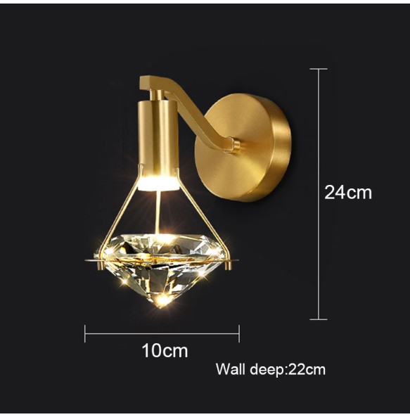 Simple Luxury Bedroom Bedside Crystal Diamond-Shaped Wall Lamp Modern Nordic Living Room Aisle Corridor Background Lighting