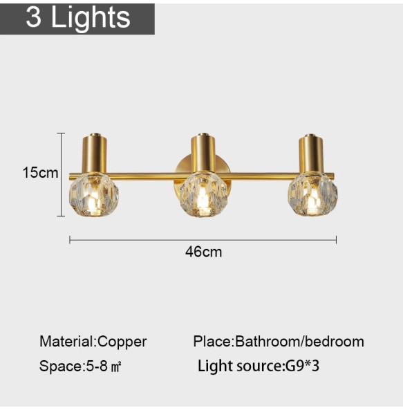 Modern Gold Luxury Crystal Wall Lamp Living Room Decoration Study Bedroom Bathroom Mirror Front Home Led Indoor Light Fixture