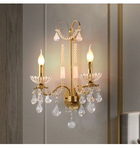 French Luxury Retro Palace Crystal Pearl Wall Lamp Corridor Bedroom Bedside Living Room Dector Aisle Staircase Candle Lighting