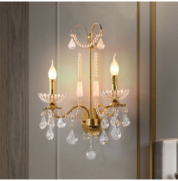 French Luxury Retro Palace Crystal Pearl Wall Lamp Corridor Bedroom Bedside Living Room Dector Aisle Staircase Candle Lighting