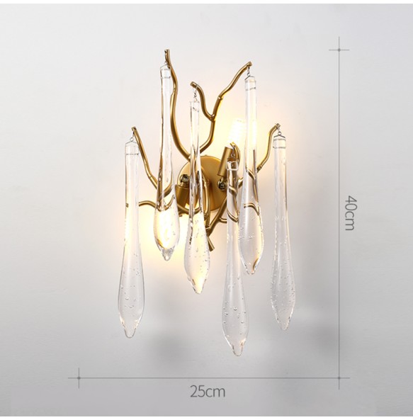 Postmodern Water Drop Crystal Branch Wall Lamp Living Room Background Wall Decor Hotel Aisle Staircase Bedroom Bedside Led Light