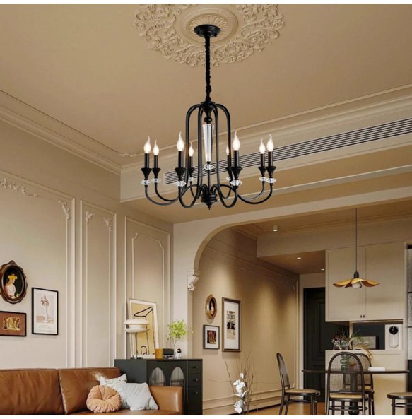 American French Retro Crystal Chandelier Living Room Candle Hanging Lamp Study Bedroom Room Pendant Lighting