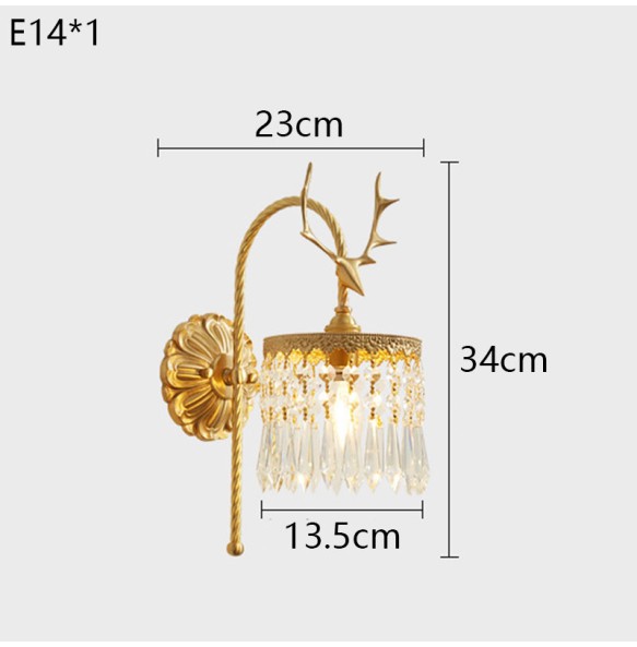 Luxury Retro Deer Elk Head Wall Lamp Creative European Style Villa Living Room Bedroom Bedside French Copper led Lighting