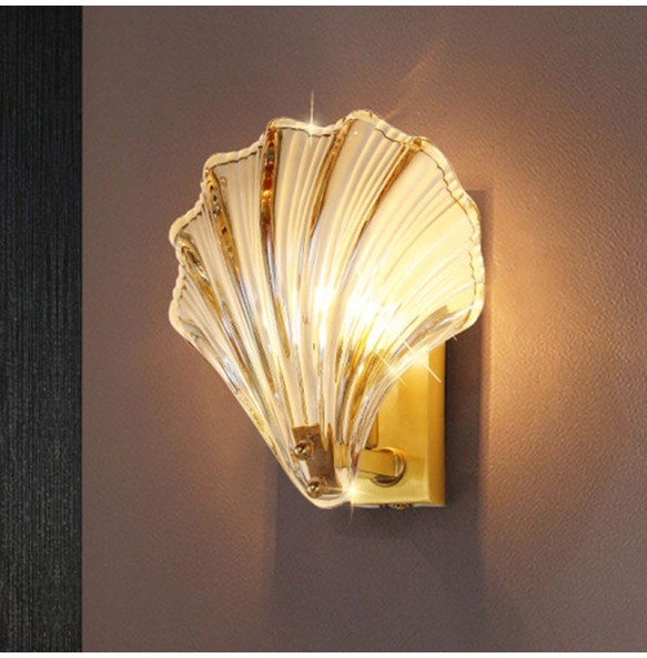 Modern Minimalist Amber Glass Shell-Shaped Wall Lamp Living Room Tv Dector Bedroom Bedside  Study  Led Indoor Lighting