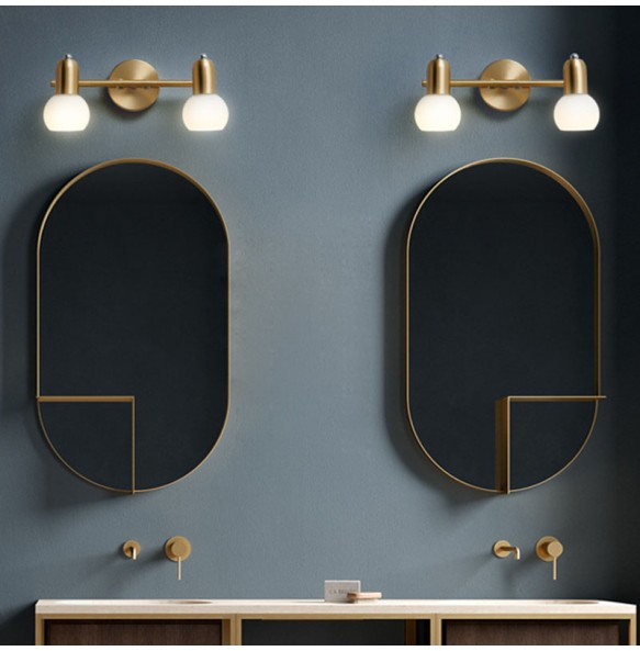 Luxury Nordic Mirror Headlight Bathroom Vanity Wall Lamp Simple Bathroom Makeup Mirror Cabinet Copper Led Lighting