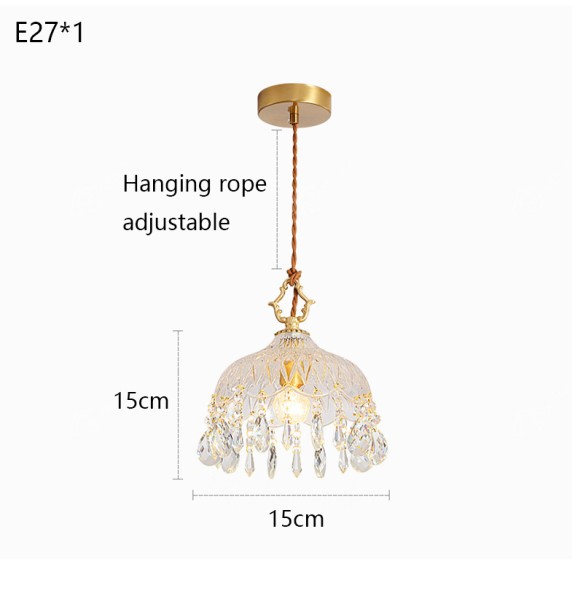 Luxury French Retro Crystal Small Chandelier Bedroom Bedside Hanging Lamp Porch Aisle Corridor Balcony Led Pendant Lighting