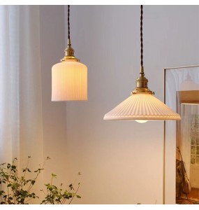 Japanese Style Ceramic Small Chandelier Brass Lamp Holder Restaurant Bar Bedroom Bedside Nordic Retro Led Pendant Lighting