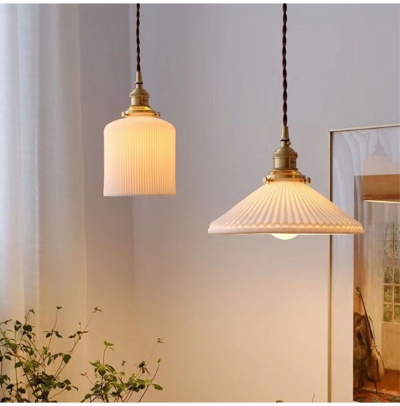 Japanese Style Ceramic Small Chandelier Brass Lamp Holder Restaurant Bar Bedroom Bedside Nordic Retro Led Pendant Lighting