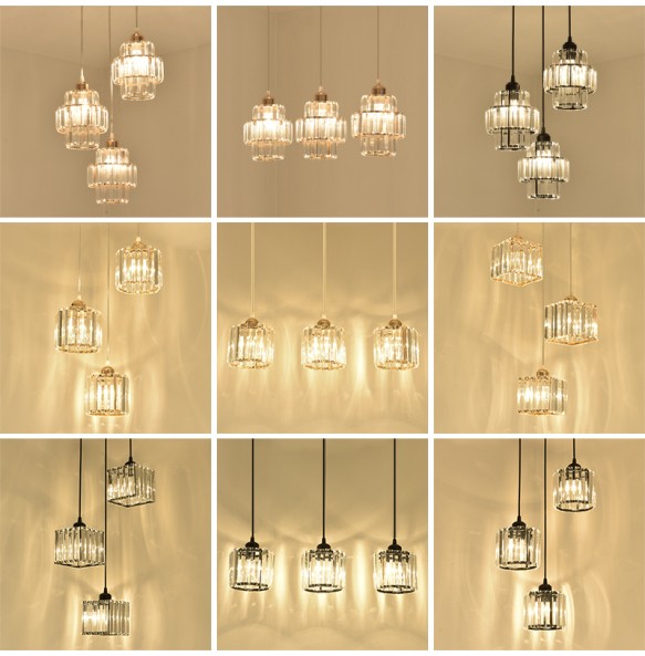 Modern Light Luxury Crystal Pendant  Lantern Small Ceiling Chandelier Bedroom Living Room Dining  Square Led ing