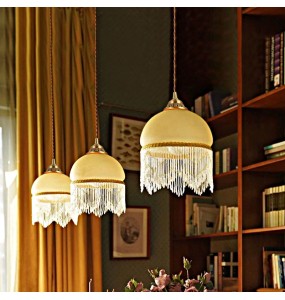 French Retro Glass Jellyfish Tassel Chandelier Medieval Vintage Bedside Balcony Bay Window Antique Western Copper Hanging Lamp