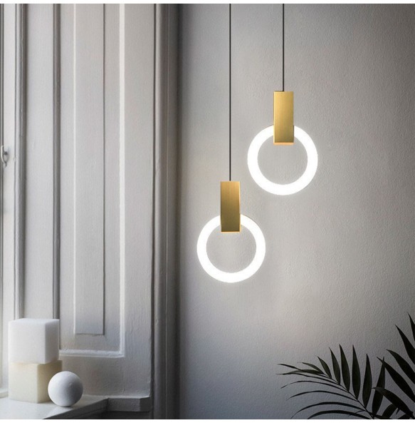 Nordic Bedroom Circle Ring Chandelier Restaurant Bar Lamp Modern Simple Led Small Pendant Lighting