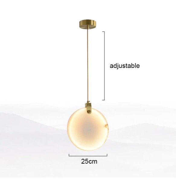 Modern Minimalist Round Marble Small Chandelier Single-Head Copper Dining Room Bar Bedroom Led Bedside Pendant Lighting Lamp