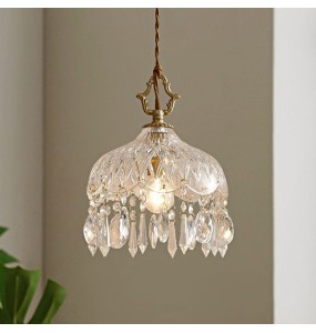 French Vintage Crystal Small Chandelier Aisle Balcony Bedside Copper Hanging Lamp Porch Bar Glass Pendant Lighting