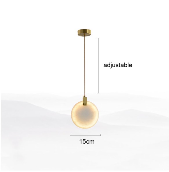 Modern Minimalist Round Marble Small Chandelier Single-Head Copper Dining Room Bar Bedroom Led Bedside Pendant Lighting Lamp