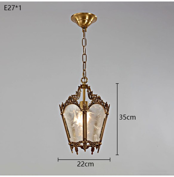 French-Style Retro Copper Ice Flower Glass Small Chandelier Bedside Balcony Porch Pendant Lighting Cloakroom Hanging Lamp