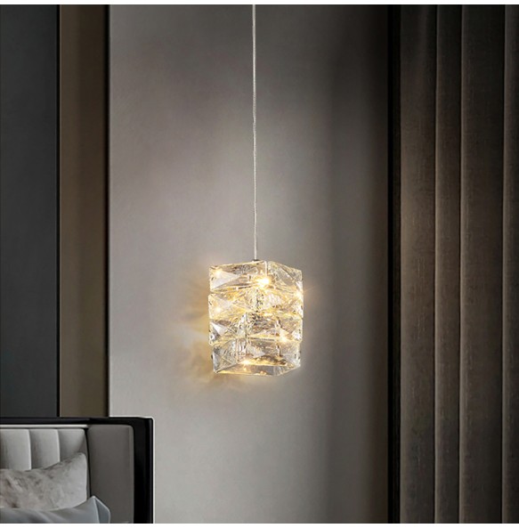 Luxury Crystal Pendant Light Small Chandelier Bedroom Bedside Lamp Postmodern Minimalist Single-Head Living Room Decor