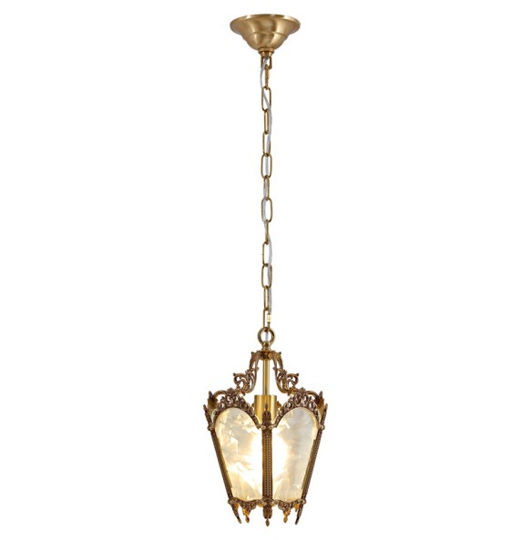 French-Style Retro Copper Ice Flower Glass Small Chandelier Bedside Balcony Porch Pendant Lighting Cloakroom Hanging Lamp