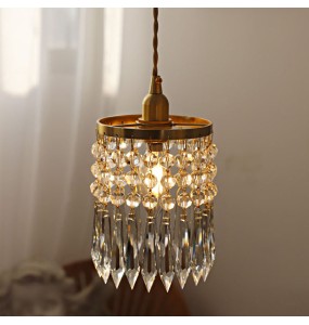 French Crystal Chandelier Luxury Bedroom Bedside Pendant Lighting Aisle Bay Window Bar Counter Copper Hanging Lamp