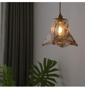 Retro Amber Glass Small Chandelier Hanging Lamp For Home Classical Shop Restaurant Decoration Geometric Led Pendant Lighting