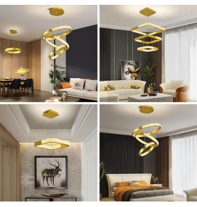 Modern Gold Black Circle Rectangular Pendant Led Chandeliers For Living Room Bedroom Ceiling Lamp Indoor Light Fixtures New