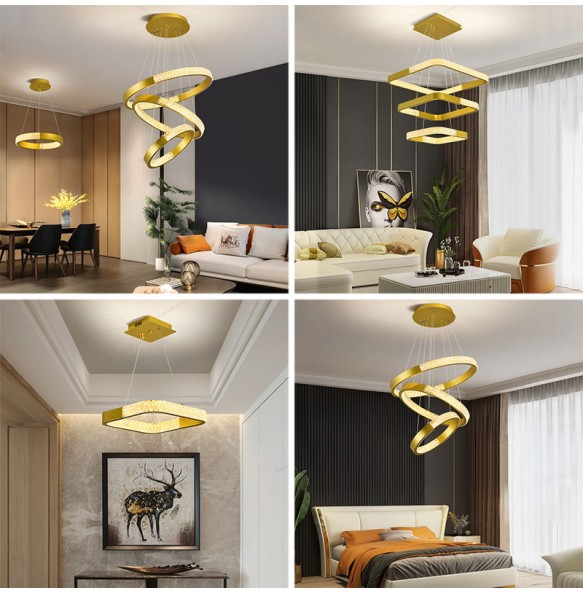 Modern Gold Black Circle Rectangular Pendant Led Chandeliers For Living Room Bedroom Ceiling Lamp Indoor Light Fixtures New