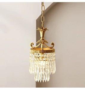 French Retro Copper Crystal Style Small Chandelier Bedroom Bedside Hanging Lamp Aisle Porch Cloakroom Corridor Pendent Lighting