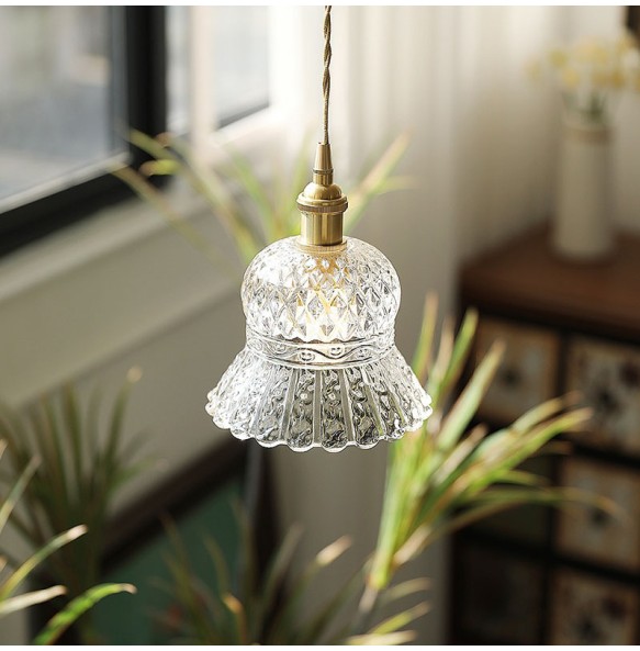 Romantic French Bedroom Bedside Chandelier Balcony Corridor Retro Wabi-Sabi Style Japanese Glass Small Pendant Lighting