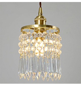 French Crystal Chandelier Luxury Bedroom Bedside Pendant Lighting Aisle Bay Window Bar Counter Copper Hanging Lamp